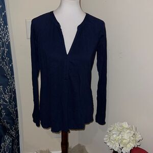 Lilly Pulitzer Meg Long Sleeve Navy Top V-Neck Basic sz S Small